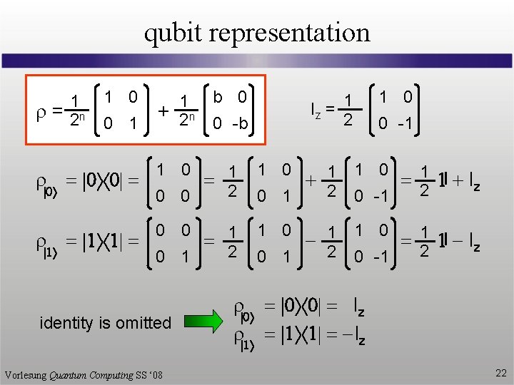 qubit representation 1 r = 2 n r|0 r|1 1 0 0 1 1