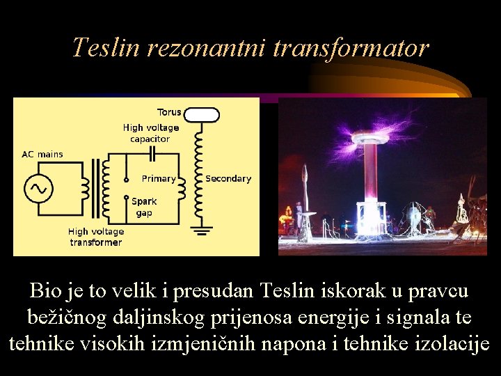 Teslin rezonantni transformator Bio pravcu Bio je je to to veliki ipresudan Teslin iskorak