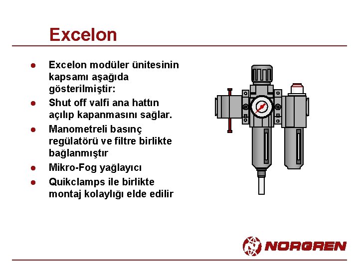 Excelon l l l Excelon modüler ünitesinin kapsamı aşağıda gösterilmiştir: Shut off valfi ana