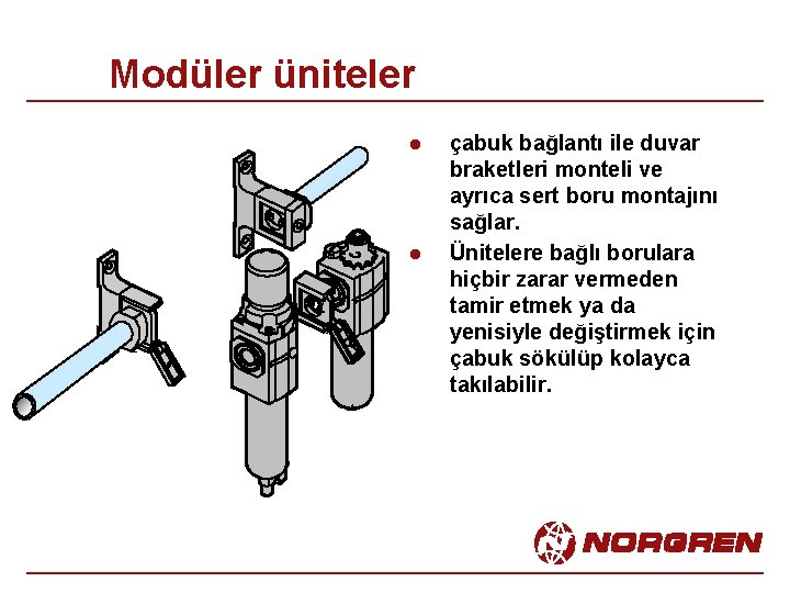 Modüler üniteler l l çabuk bağlantı ile duvar braketleri monteli ve ayrıca sert boru