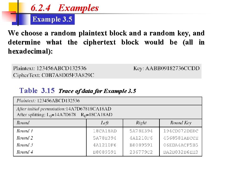 6. 2. 4 Examples Example 3. 5 We choose a random plaintext block and