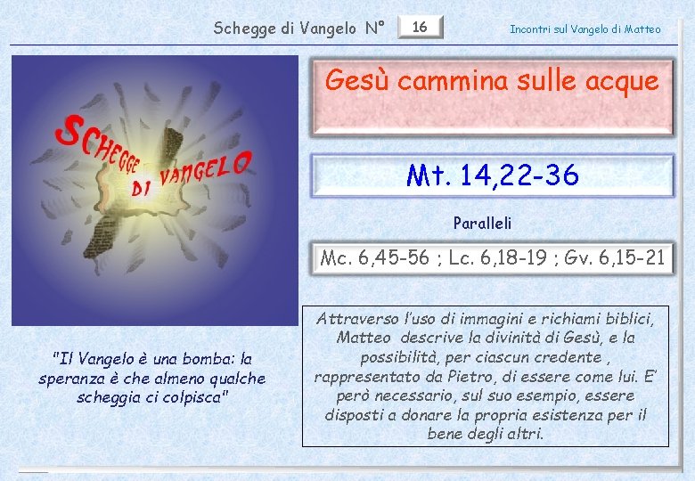 Schegge di Vangelo N° 16 Incontri sul Vangelo di Matteo Gesù cammina sulle acque