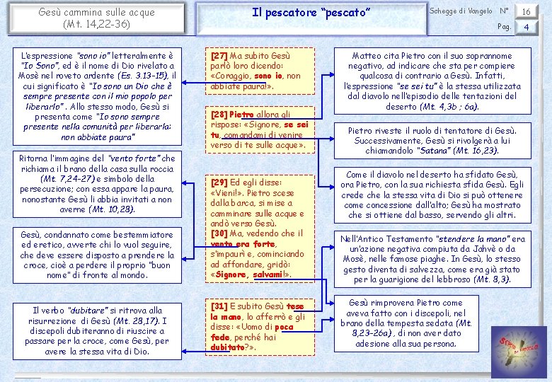 Gesù cammina sulle acque (Mt. 14, 22 -36) L’espressione “sono io” letteralmente è “Io Gesù cammina sulle acque (Mt. 14, 22 -36) L’espressione “sono io” letteralmente è “Io
