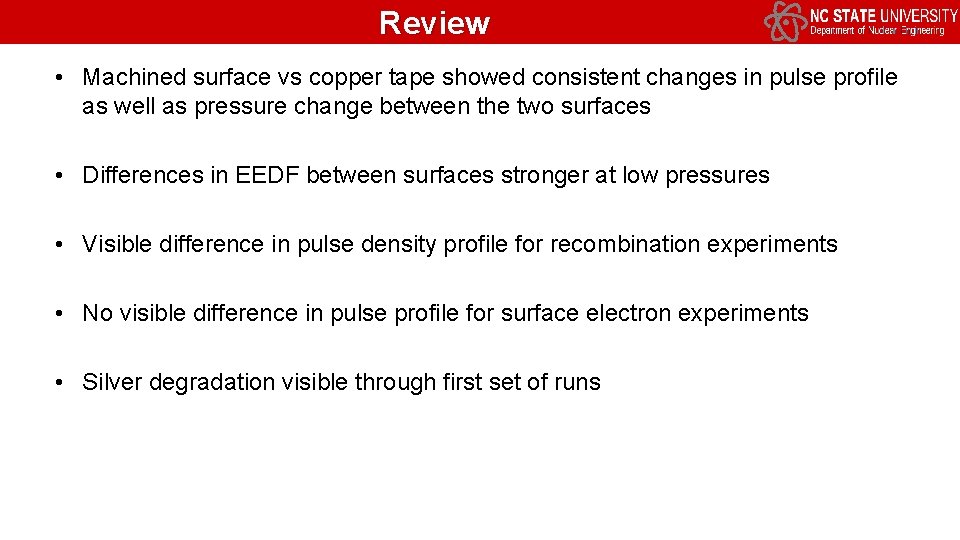 Review • Machined surface vs copper tape showed consistent changes in pulse profile as