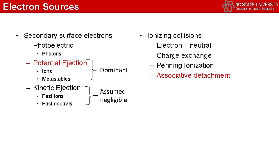 Electron Sources • Secondary surface electrons – Photoelectric • Photons – Potential Ejection •