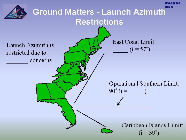 USA 007687 Rev A Ground Matters - Launch Azimuth Restrictions Launch Azimuth is restricted