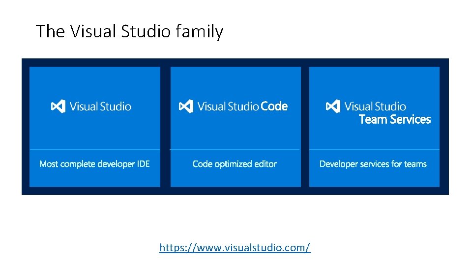 The Visual Studio family https: //www. visualstudio. com/ 