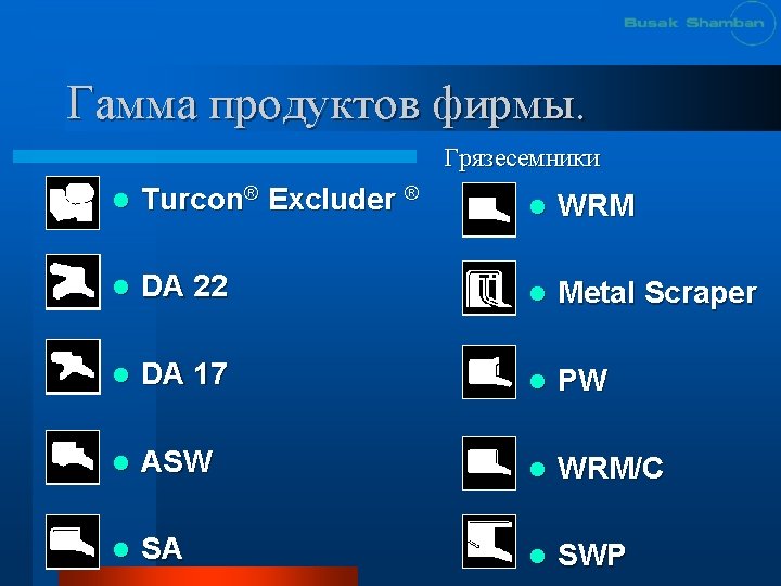 Гамма продуктов фирмы. Грязесемники l Turcon® Excluder ® l WRM l DA 22 l