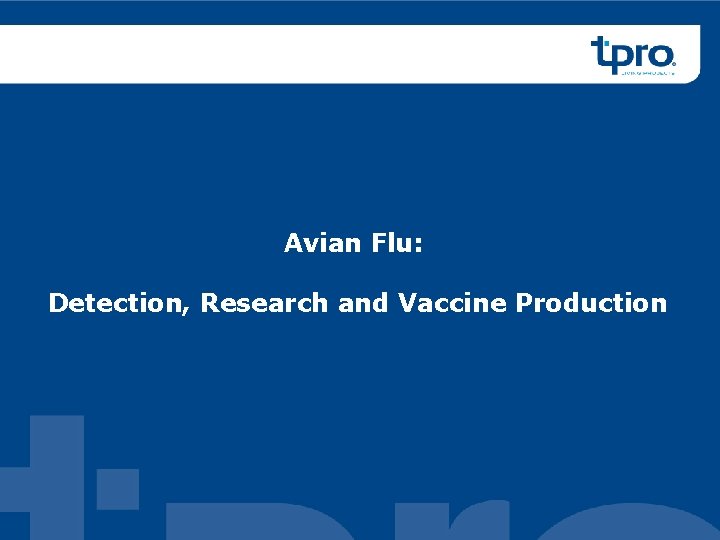 Avian Flu: Detection, Research and Vaccine Production 