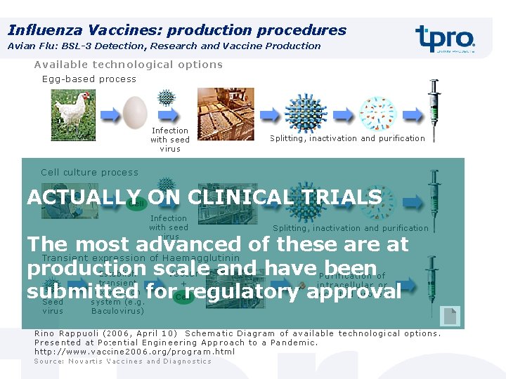 Influenza Vaccines: production procedures Avian Flu: BSL-3 Detection, Research and Vaccine Production ACTUALLY ON