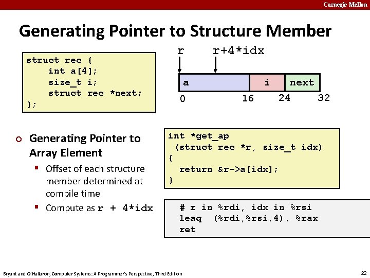 Carnegie Mellon Generating Pointer to Structure Member struct rec { int a[4]; size_t i;