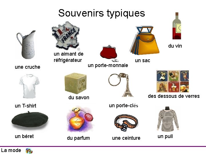 Souvenirs typiques du vin un aimant de réfrigérateur une cruche un porte-monnaie un sac