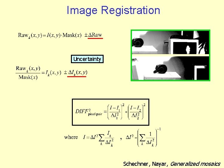 Image Registration Uncertainty Schechner, Nayar, Generalized mosaics 