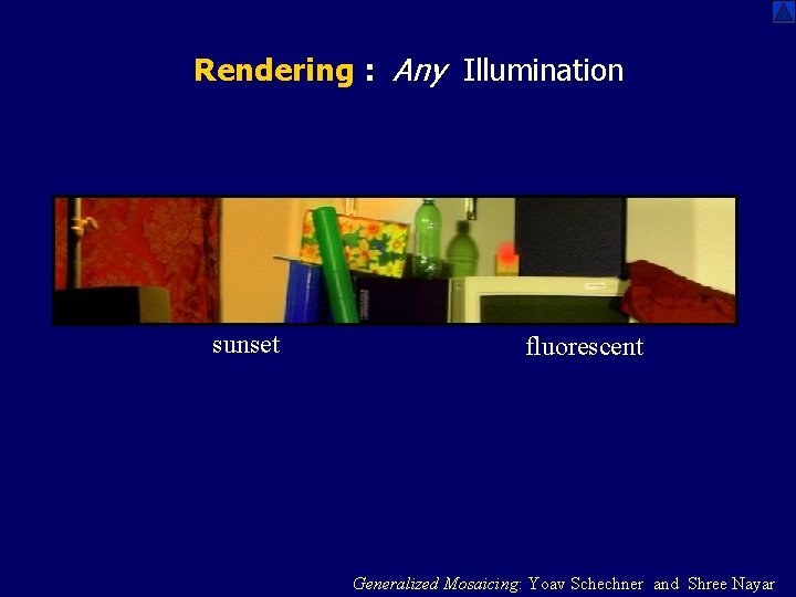 Rendering : Any Illumination sunset fluorescent Generalized Mosaicing: Yoav Schechner and Shree Nayar 