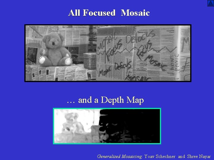 All Focused Mosaic … and a Depth Map Generalized Mosaicing: Yoav Schechner and Shree