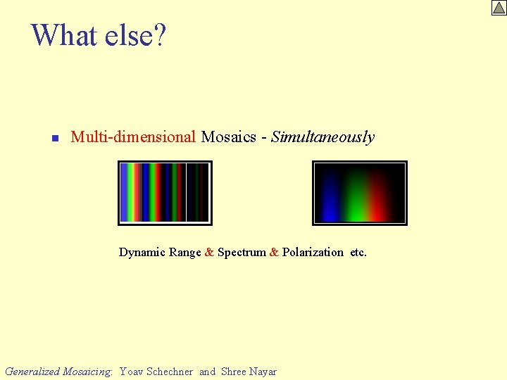 What else? n Multi-dimensional Mosaics - Simultaneously Dynamic Range & Spectrum & Polarization etc.