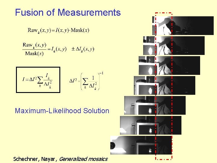 Fusion of Measurements Maximum-Likelihood Solution Schechner, Nayar, Generalized mosaics 