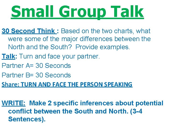 Small Group Talk 30 Second Think : Based on the two charts, what were