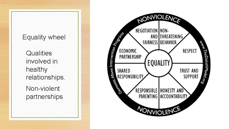 Equality wheel Qualities involved in healthy relationships. Non-violent partnerships 