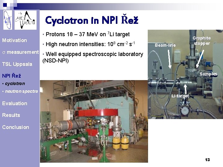 Cyclotron in NPI Řež • Protons 18 – 37 Me. V on 7 Li