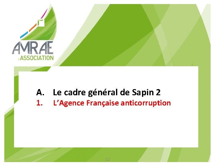 A. Le cadre général de Sapin 2 1. L’Agence Française anticorruption 12 