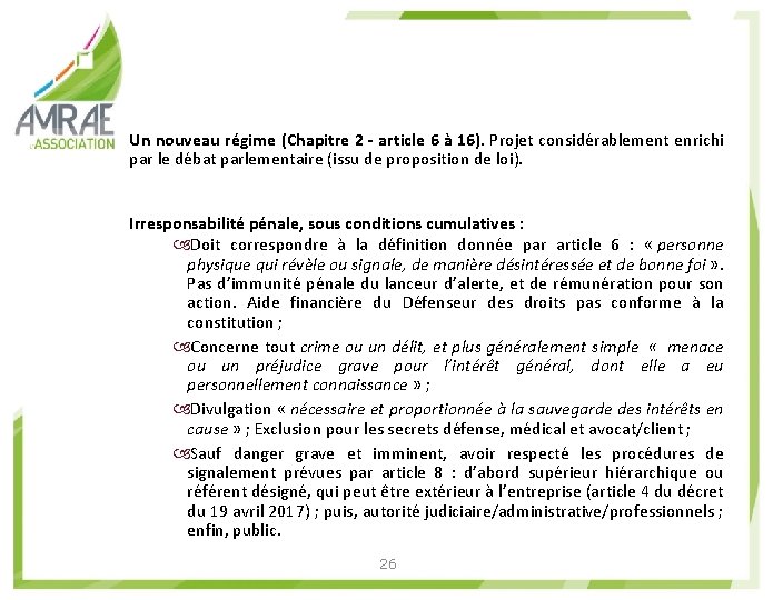 Un nouveau régime (Chapitre 2 - article 6 à 16). Projet considérablement enrichi par