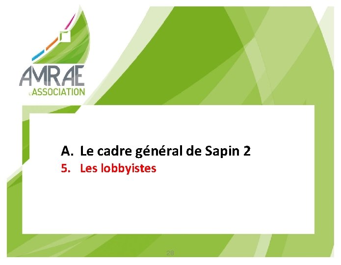 A. Le cadre général de Sapin 2 5. Les lobbyistes 28 