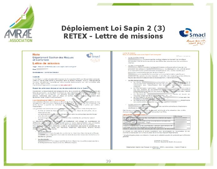 Déploiement Loi Sapin 2 (3) RETEX - Lettre de missions 39 