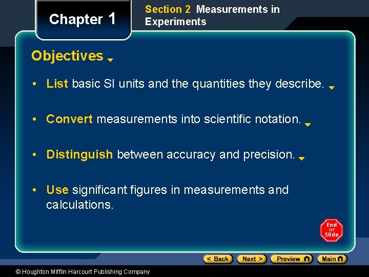 Chapter 1 Section 2 Measurements in Experiments Objectives • List basic SI units and