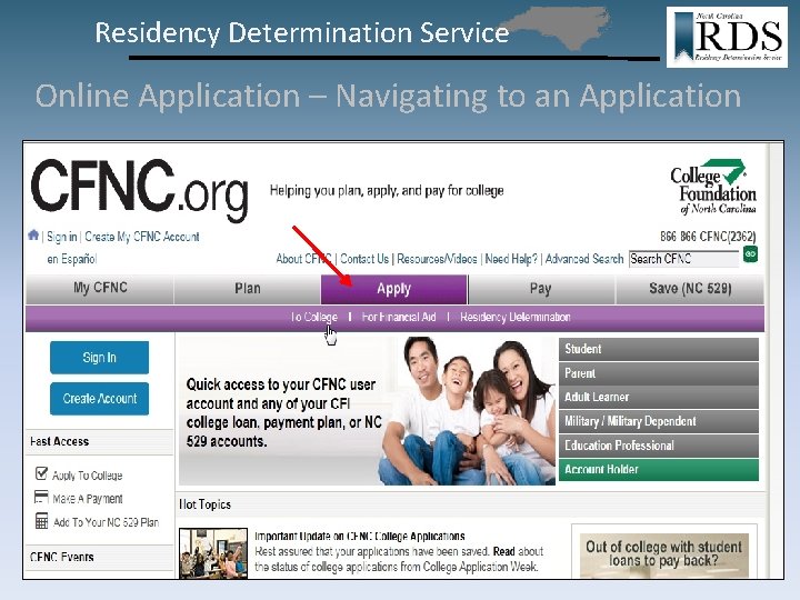 Residency Determination Service Online Application – Navigating to an Application 