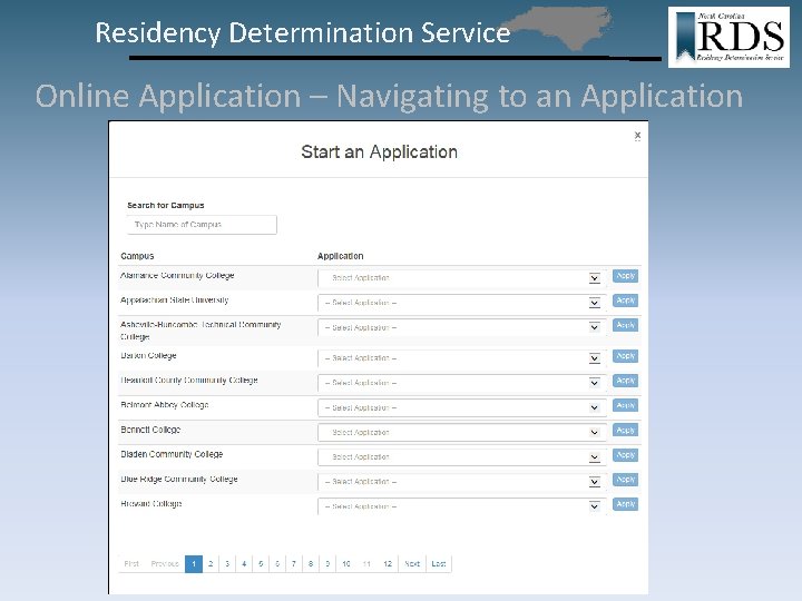 Residency Determination Service Online Application – Navigating to an Application 