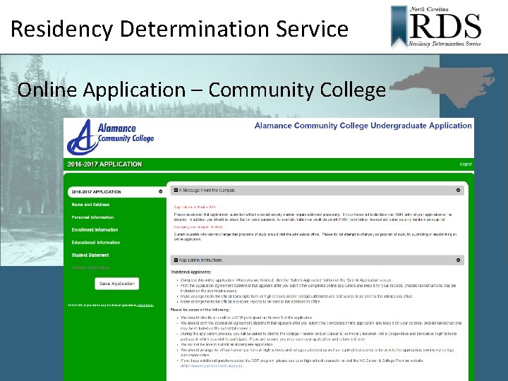 Residency Determination Service Online Application – Community College 