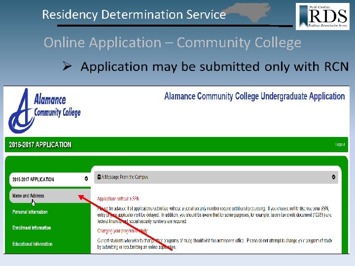 Residency Determination Service Online Application – Community College 