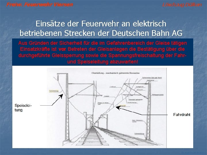 Freiw. Feuerwehr Viersen Löschzug Dülken Einsätze der Feuerwehr an elektrisch betriebenen Strecken der Deutschen