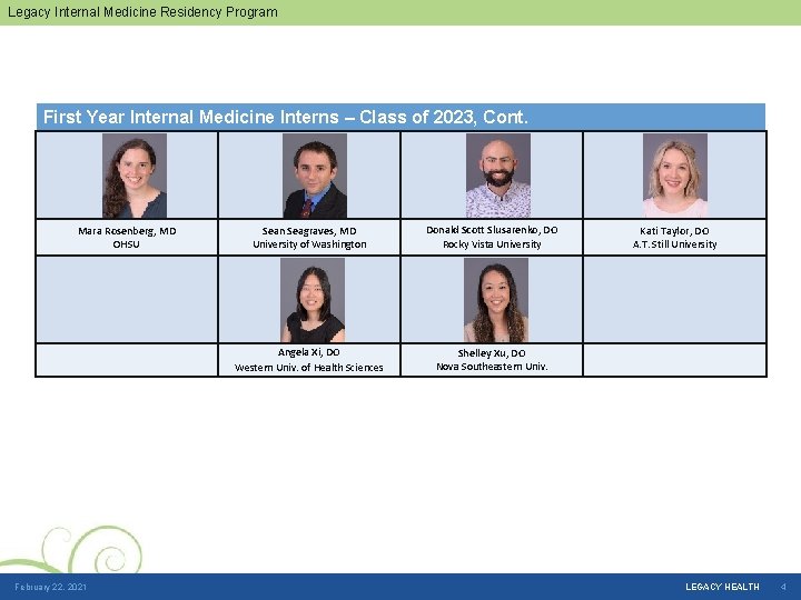 Legacy Internal Medicine Residency Program First Year Internal Medicine Interns – Class of 2023,