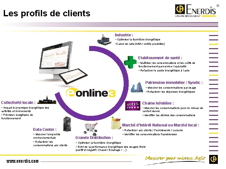 Les profils de clients Industrie : • Optimiser la fourniture énergétique • Calcul de