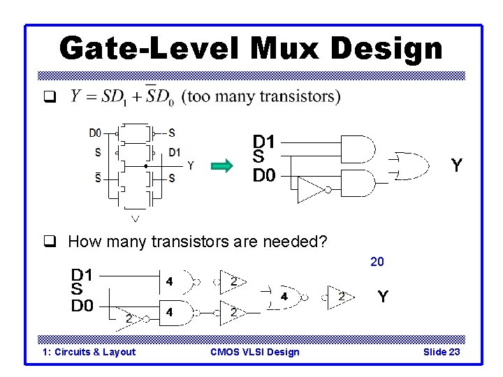 Gate-Level Mux Design q q How many transistors are needed? 20 1: Circuits &