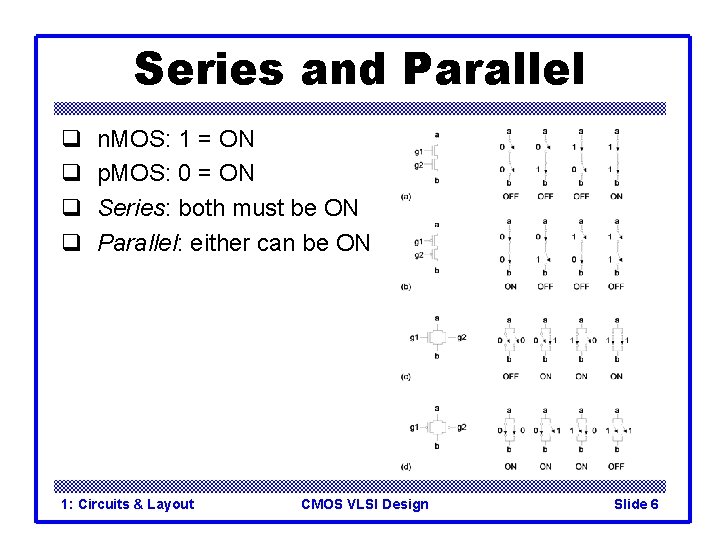 Series and Parallel q q n. MOS: 1 = ON p. MOS: 0 =