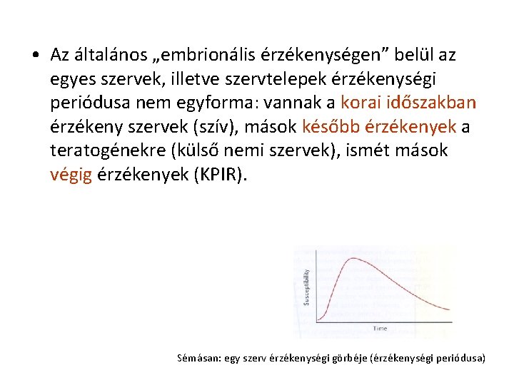 • Az általános „embrionális érzékenységen” belül az egyes szervek, illetve szervtelepek érzékenységi periódusa • Az általános „embrionális érzékenységen” belül az egyes szervek, illetve szervtelepek érzékenységi periódusa