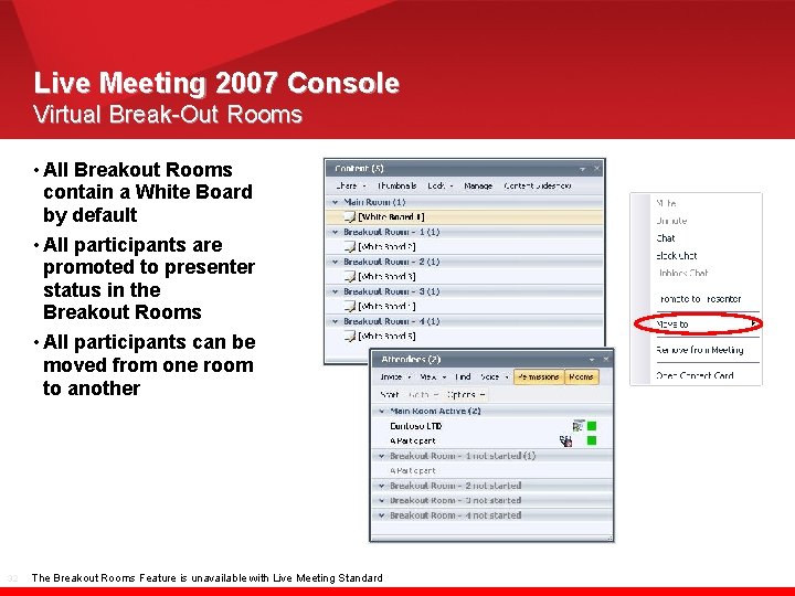 Live Meeting 2007 Console Virtual Break-Out Rooms • All Breakout Rooms contain a White
