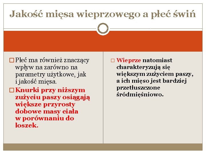 Jakość mięsa wieprzowego a płeć świń � Płeć ma również znaczący wpływ na zarówno