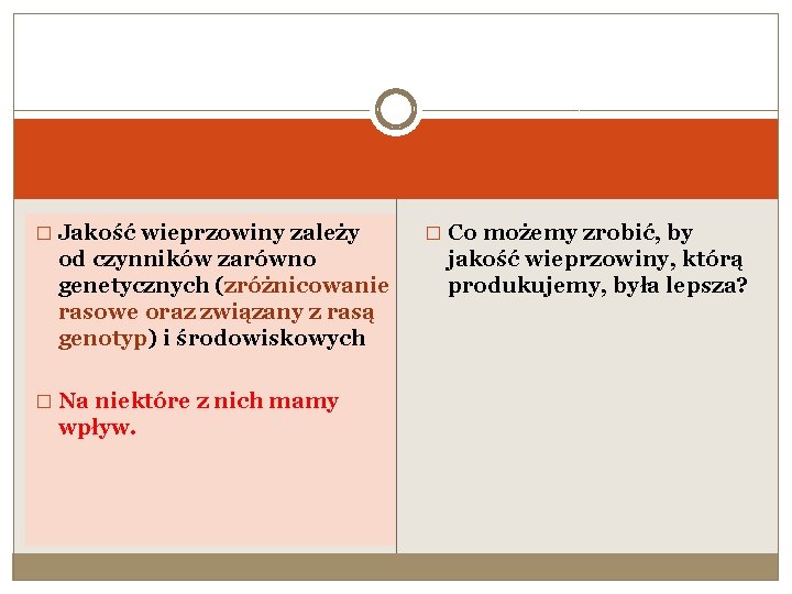 � Jakość wieprzowiny zależy od czynników zarówno genetycznych (zróżnicowanie rasowe oraz związany z rasą