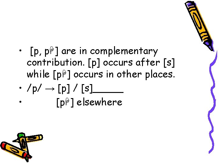  • [p, p ] are in complementary contribution. [p] occurs after [s] while