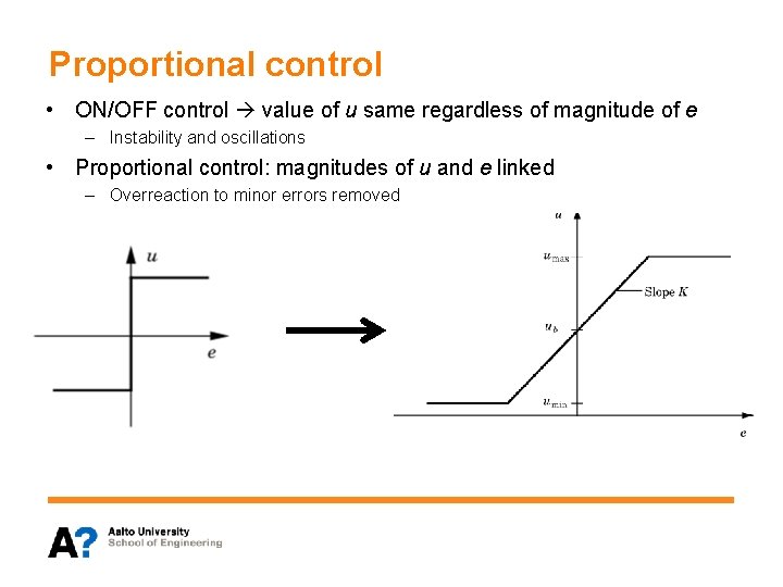 Proportional control • ON/OFF control value of u same regardless of magnitude of e