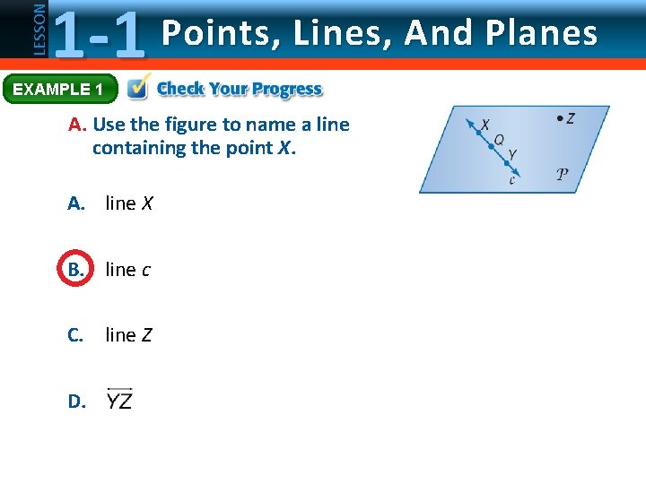 LESSON 1 -1 Points, Lines, And Planes EXAMPLE 1 A. Use the figure to