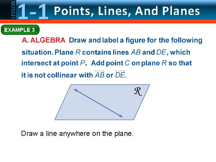 LESSON 1 -1 Points, Lines, And Planes EXAMPLE 3 Draw a line anywhere on