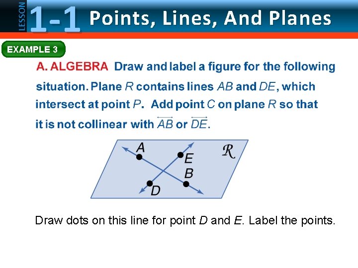 LESSON 1 -1 Points, Lines, And Planes EXAMPLE 3 Draw dots on this line