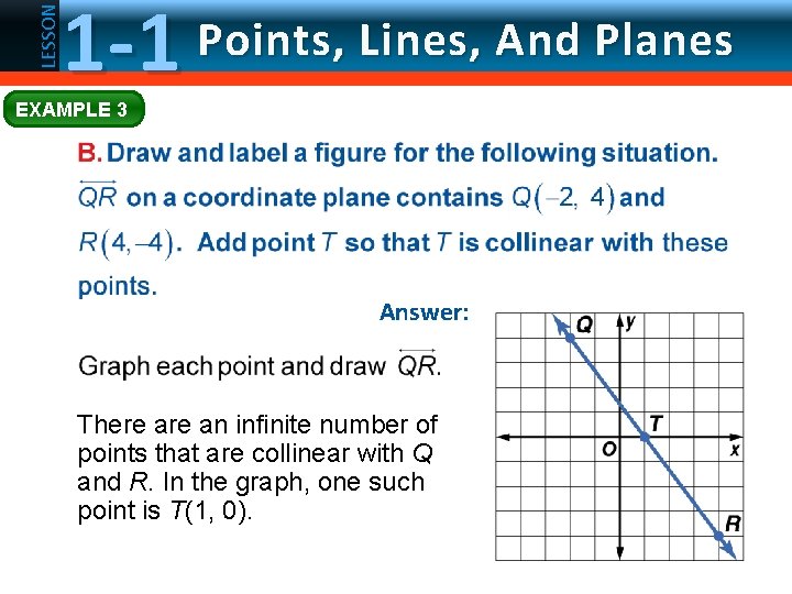 LESSON 1 -1 Points, Lines, And Planes EXAMPLE 3 Answer: There an infinite number