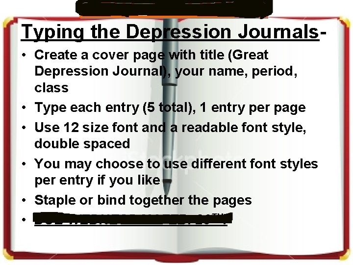 WRITE THIS DOWN! Typing the Depression Journals • Create a cover page with title