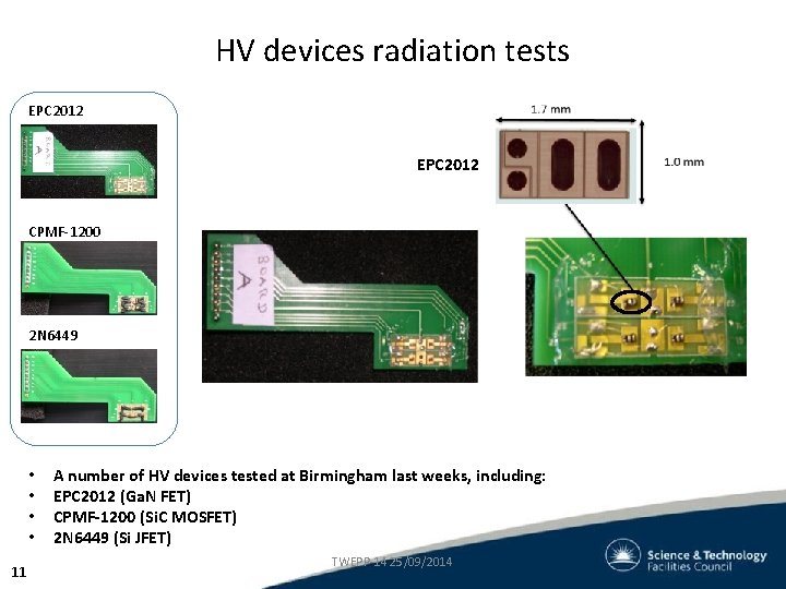 HV devices radiation tests EPC 2012 CPMF-1200 2 N 6449 • • 11 A HV devices radiation tests EPC 2012 CPMF-1200 2 N 6449 • • 11 A